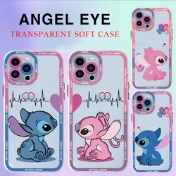 Disney Love Couple Angel Stitch Clear Case For Apple iPhone 15 14 13 12 11 Pro Max 13 12 Mini XS Max XR X 7 8 6 6S Plus Cover