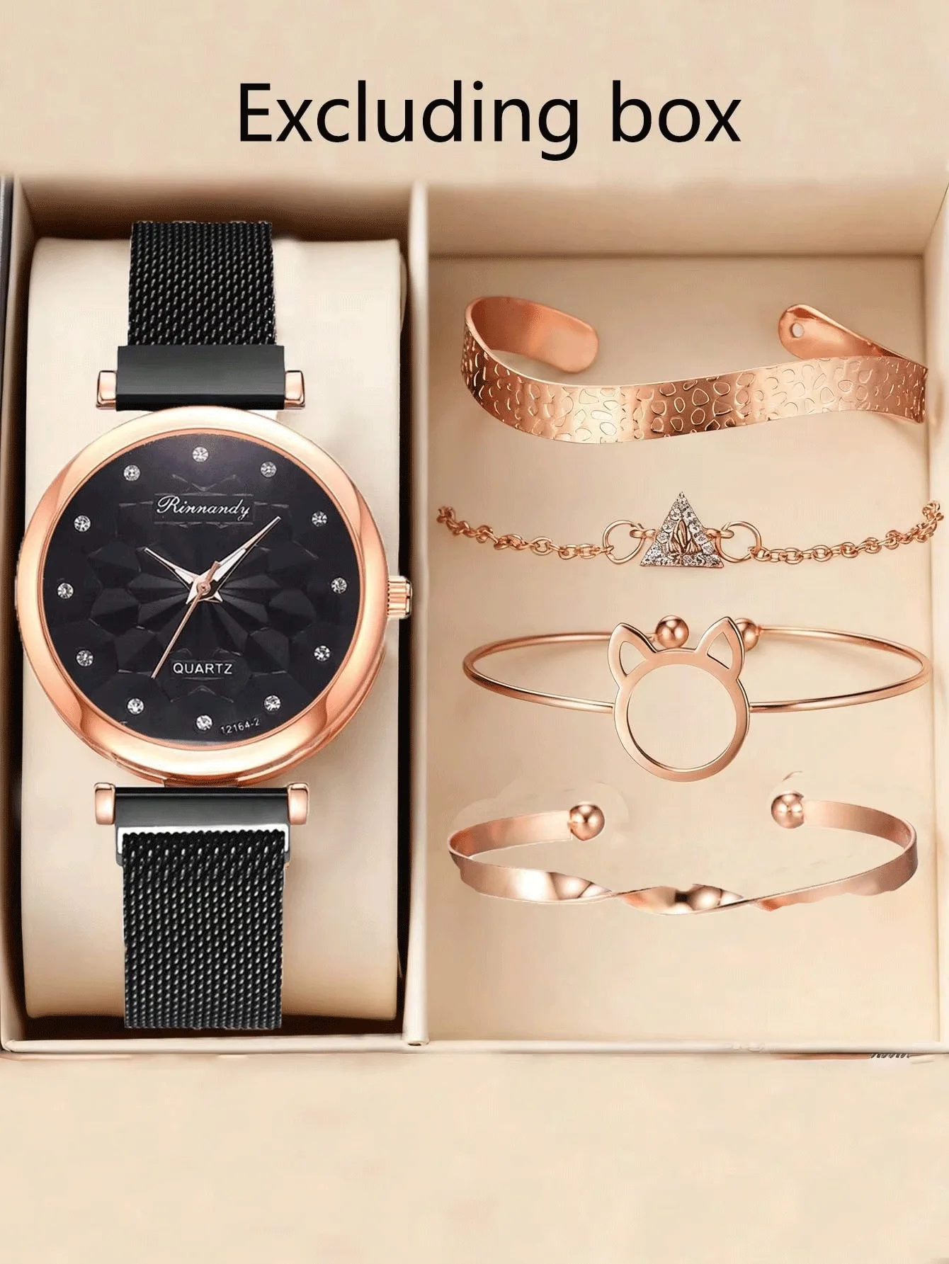 Watch bracelet set Cat's ears (Steamed cat-ear shaped bread) bracelet set magnet buckle mesh band watch set