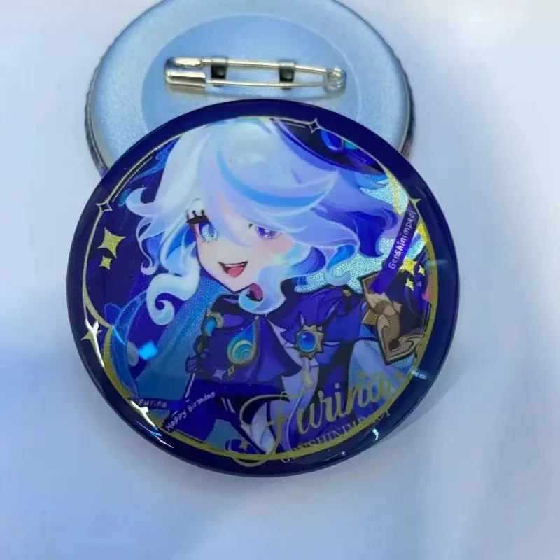 Neue Glänzende Genshin Impact Furina Xiao Raiden Shogun Scaramouche Pins Cosplay Anime Weißblech Abzeichen Studenten Freunde Geschenke – Detail 11