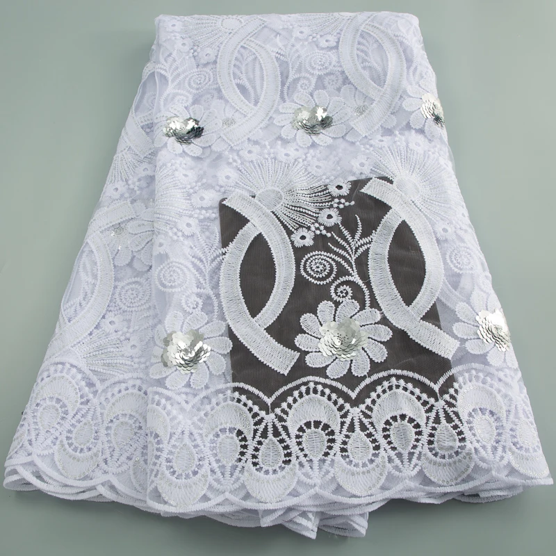 Imagem -02 - Tecido de Renda de Malha Francesa com Lantejoulas para Mulheres Africano Branco Nigeriano Vestidos de Natal Costurar Design Mais Novo A3637 2024