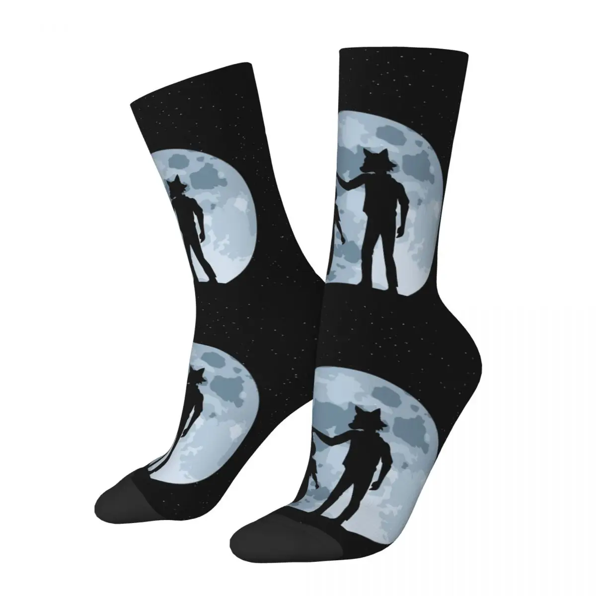 

Funny Crazy Compression Sock for Men Under The Moon Hip Hop Vintage Beastars Animal Anime Happy Pattern Printed Boys Crew Sock