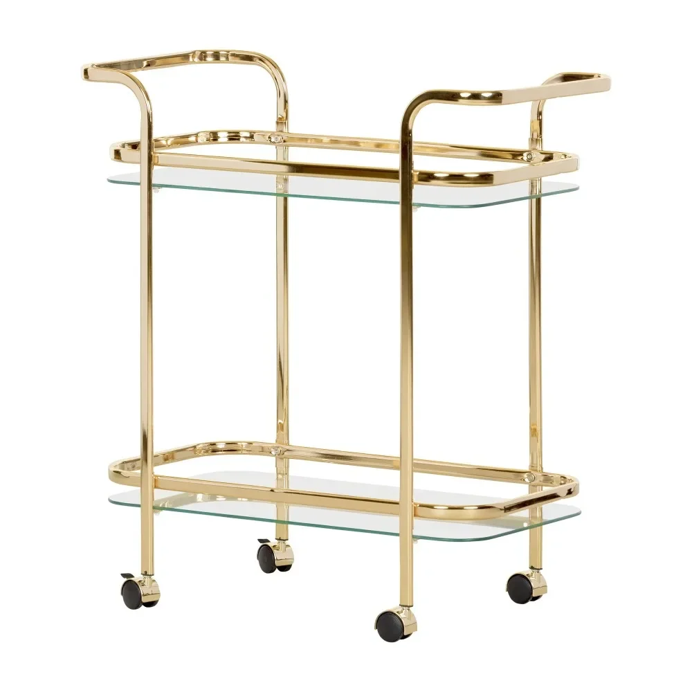 

Bar Cart with Glass Shelves Gold/Clear