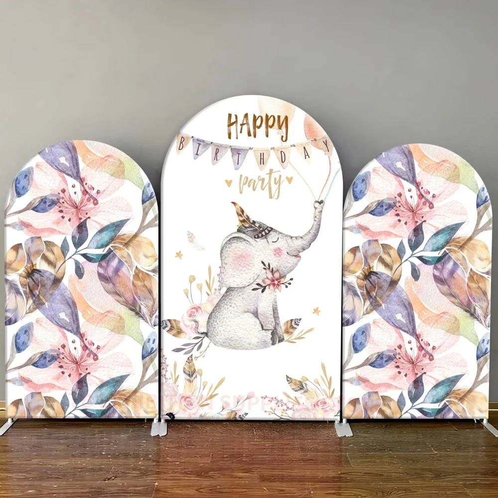 

LS Custom 2-Sided Cute Elephant Flowers Oh Baby Kids Birthday Party Baby Shower Cover Chiara Arch Background Decor Backdrop
