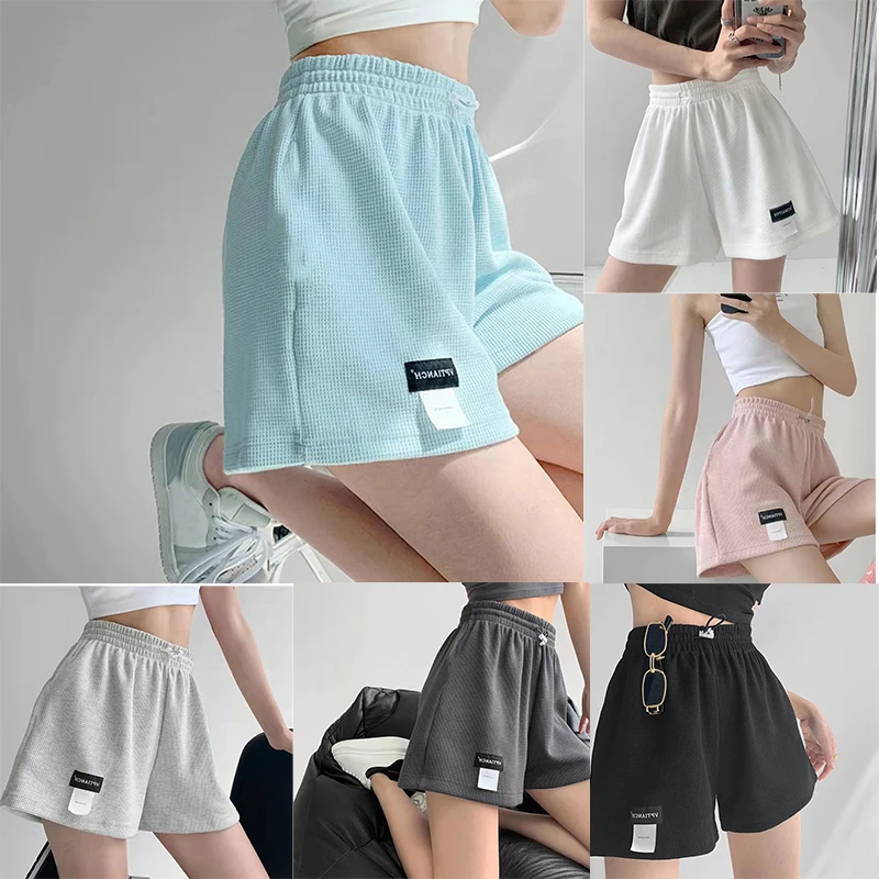 

Women's Shorts Loose Fit Sports Shorts Homewear Summer Solid High Waist Hot Pants Bottoms Elastic Waist Pockets Shorts