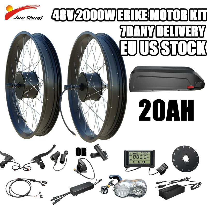 48V 2000W Double Motor Snow Electric Bike Conversion Kit with 20AH Battery SW900LCD Display Fat Ebike Conversion Kit 20