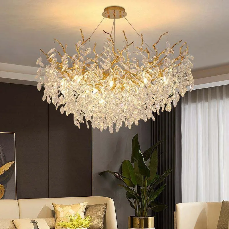 French modern luxury upscale ambiance lamp dining room bedroom duplex ceiling light luxury tree branch crystal chandelier