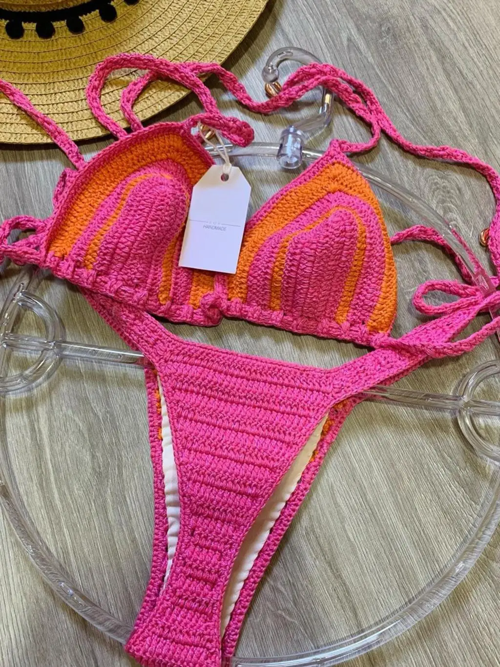 2024 Crochet Handmade Bikini Sets Sexy String Brazil Bathing Suit Swimsuit  Swimwear Boho Beachwear For Women Vacation Outfit