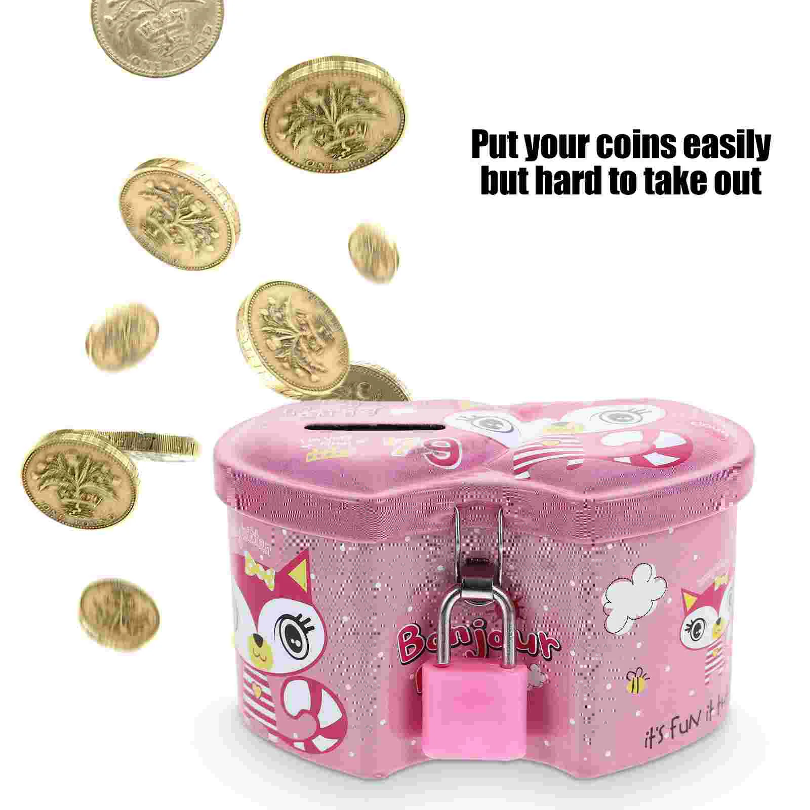 Metal Piggy Bank Cartoon Money Saving Box Tinplate Cash Box Coin Container with Lock For Adults And Kids Random Style