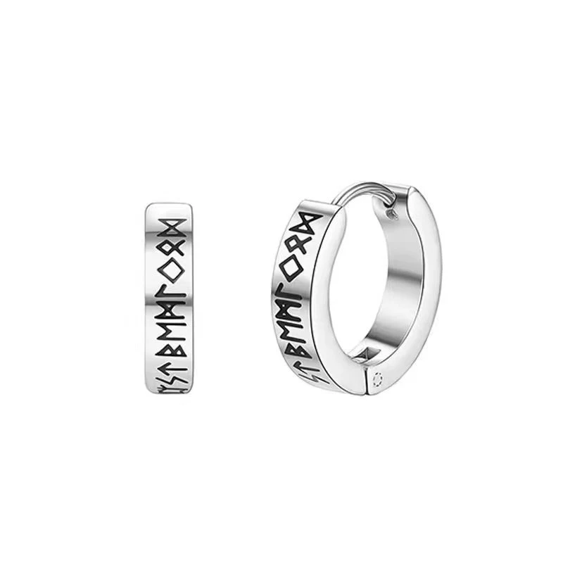 Stainless Steel Norwegian Viking Rune Hoop Earrings For Men Woman Unisex 12 Mm Huggie Hoop Religious Earring Jewelry image 4