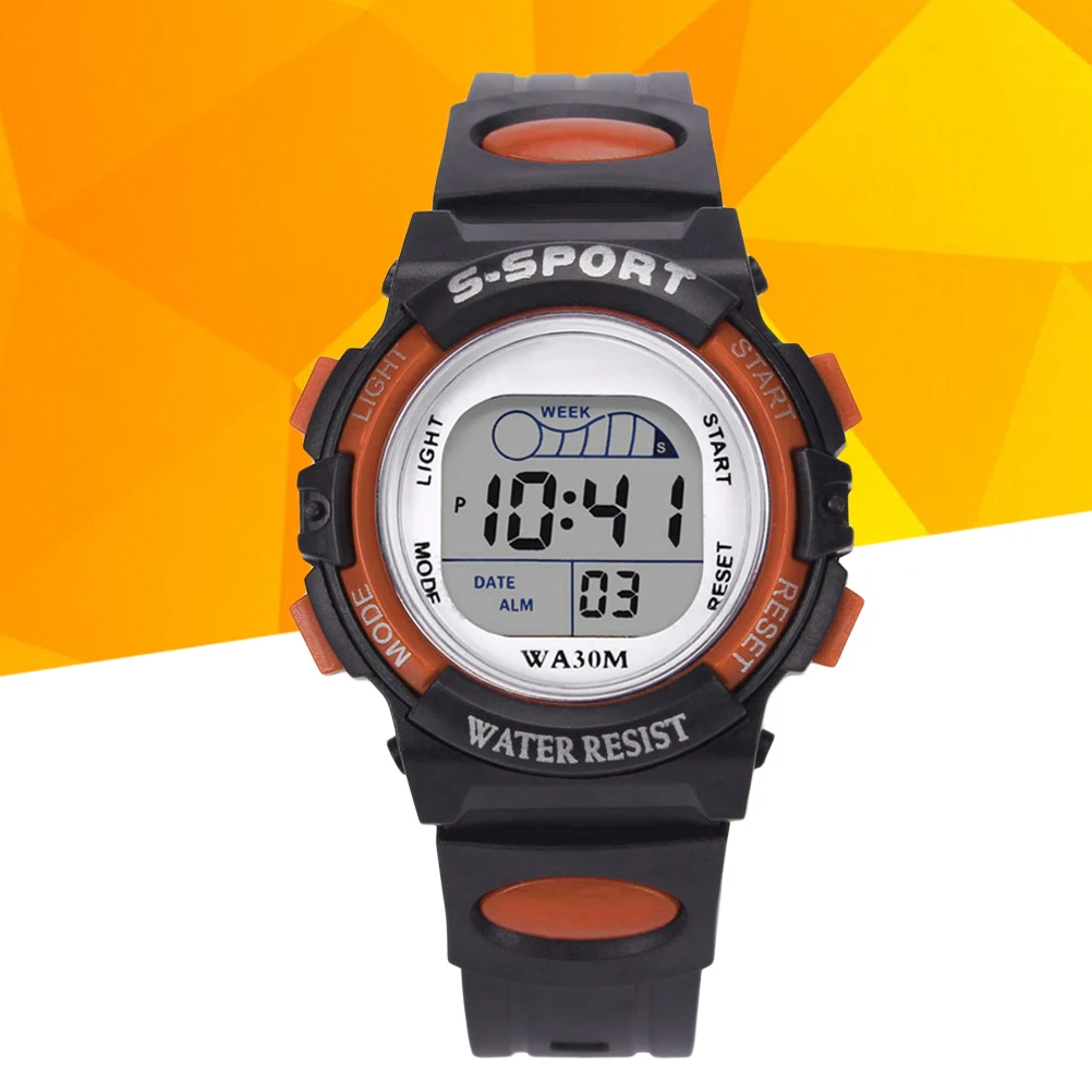 

Многофункциональные электронные часы, водонепроницаемые светящиеся цифровые наручные часы для студентов, оранжевый календарь с будильником