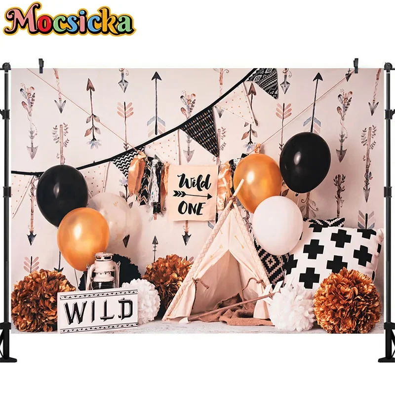 

Jungle Wildlife Photography Background Bunting Balloons Tent Party Decoration Kids 1st Birthday Backdrop Studio Props Banner