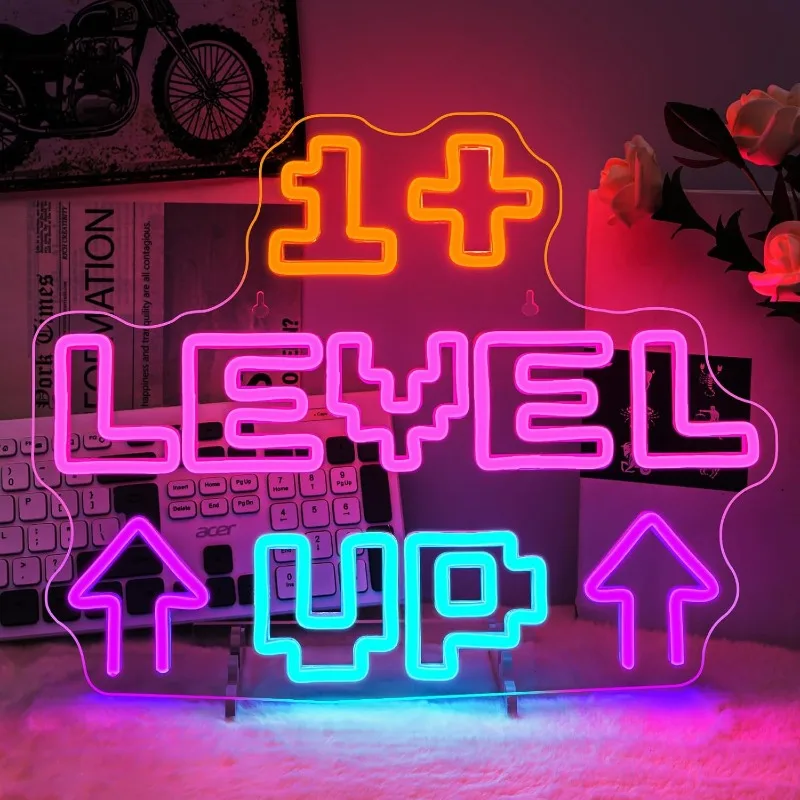 

Неоновая вывеска Level Up Game, геймерские светильники, светодиодный декор для игровых комнат, неоновая вывеска для геймеров, ретро-аркадное освещение.