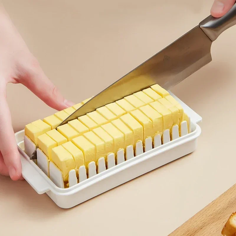 Butter Cutting Storage Box Crisper Box Cheese with Lid Double Side Handles for Convenient Storage Butter Knife Cutting Box