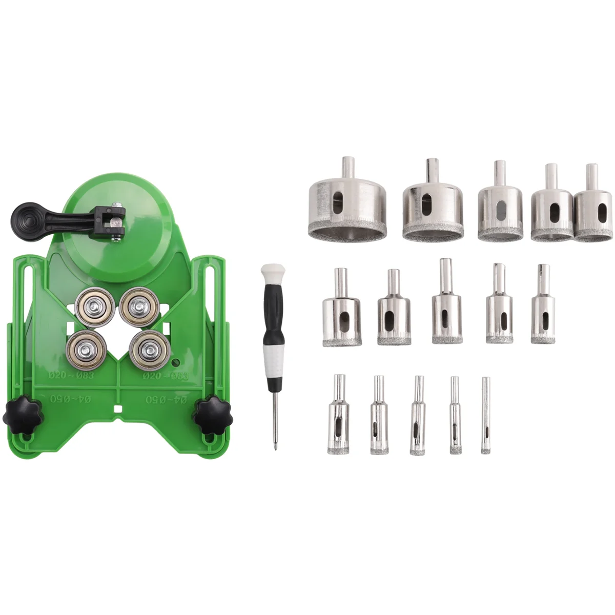 Diamond Hole Saw Kit 17PCS Drill Bits Sets with Double Suction Cups Guide Jig Fixture From 4mm-83mm Hollow Drill