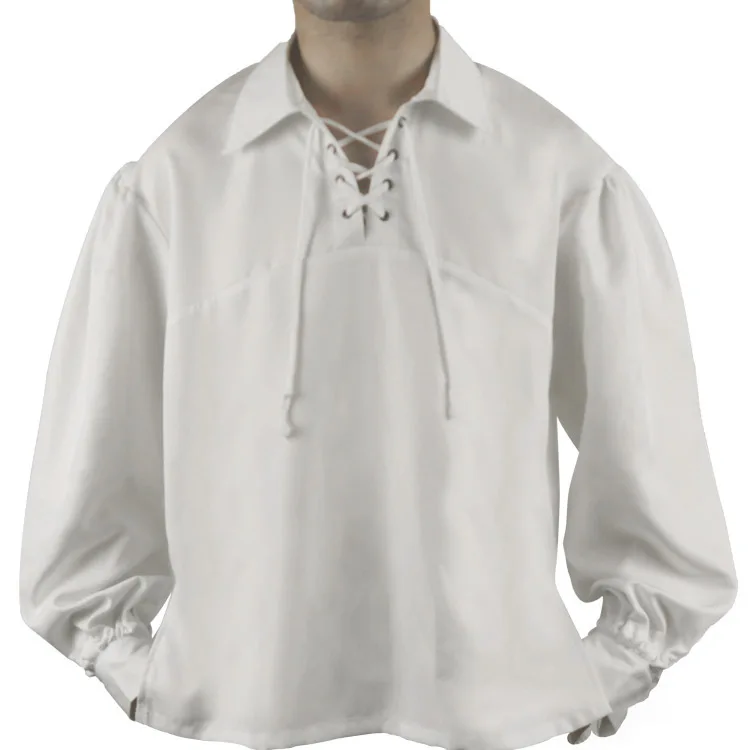 Mens Medieval Pirate Lace Up Shirts Vampire Renaissance Victorian Steampunk Gothic Shirt Men Party Halloween Prom Chemise Homme