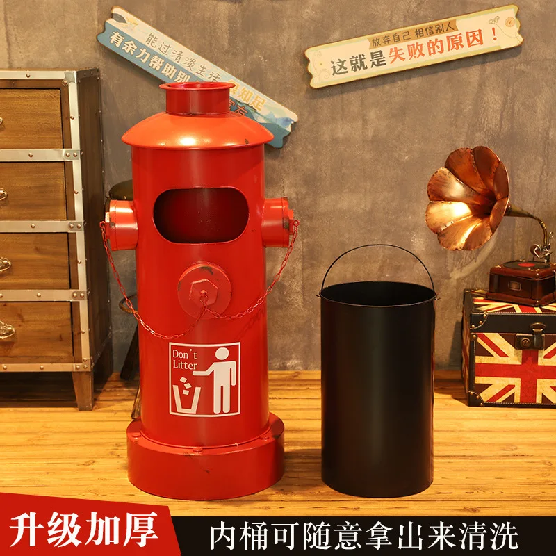 Retro wrought iron fire hydrant trash can storage bucket home living room