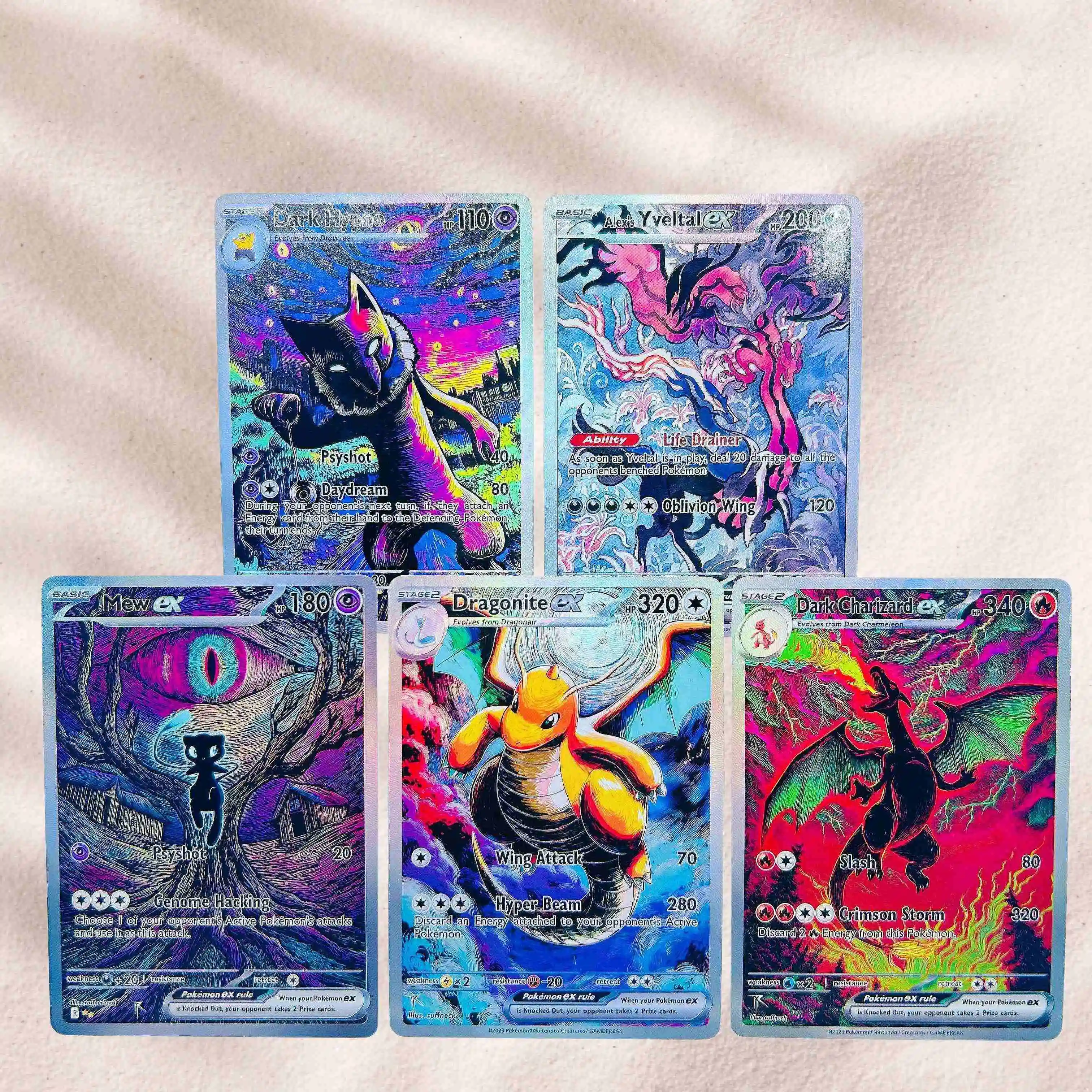 Cartas Holográficas DIY Pokémon Dark Hypno Yveltal Mew Dragonite Dark Charizard 5 Peças Versão Clássica Anime Colecionável TCG