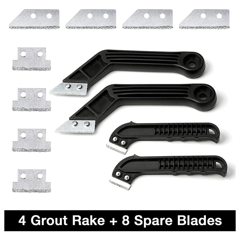 그라우트 제거기 그라우트 스크래핑 갈퀴 도구, 텅스텐 카바이드 헤비 듀티 타일 그라우트 갈퀴 도구, 8 여분 날 포함, 4 개
