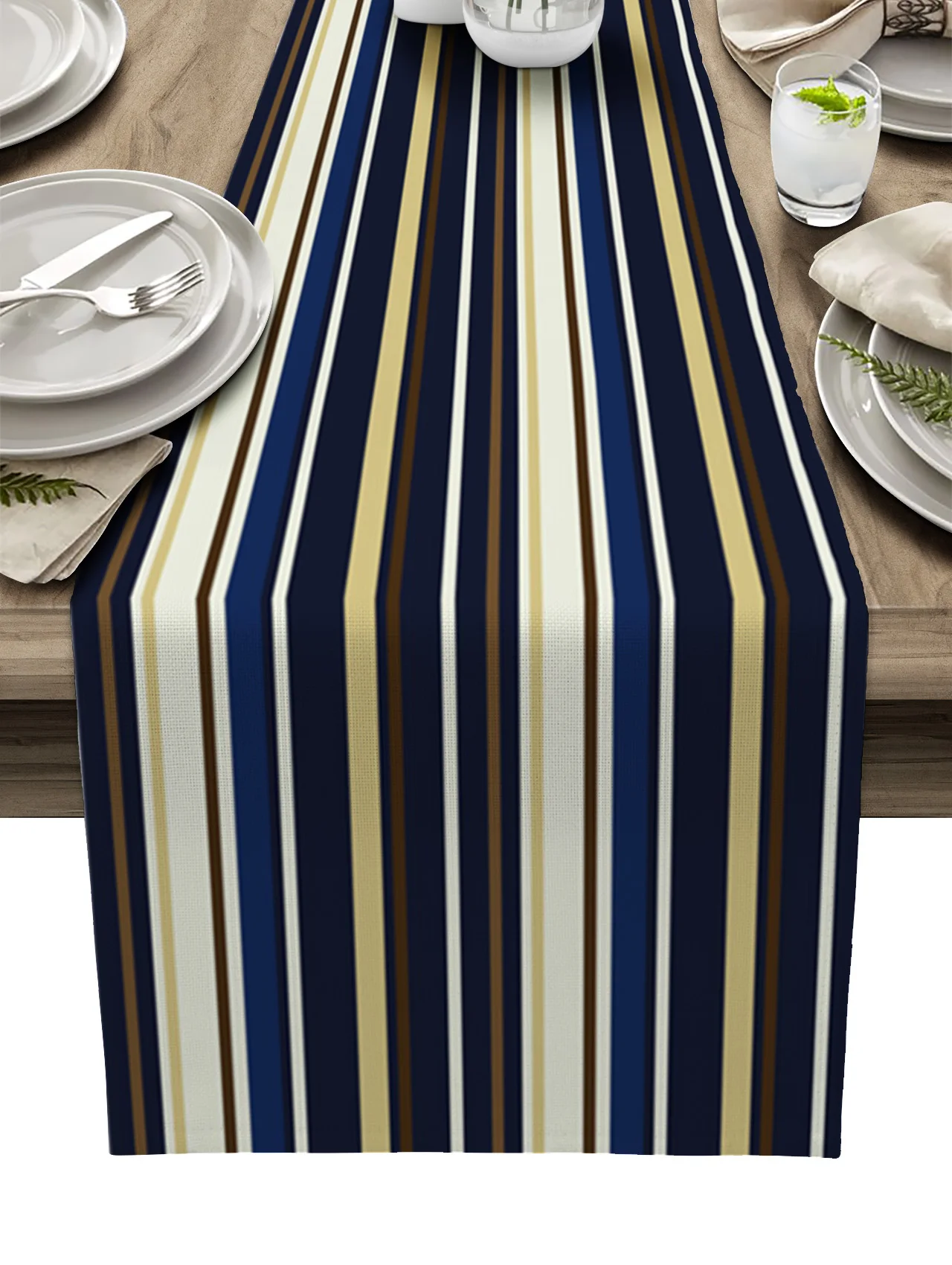 Navy Blue White Stripes Table Runner Home Wedding Flag Mat Centerpieces Decoration Party Dining Long cloth