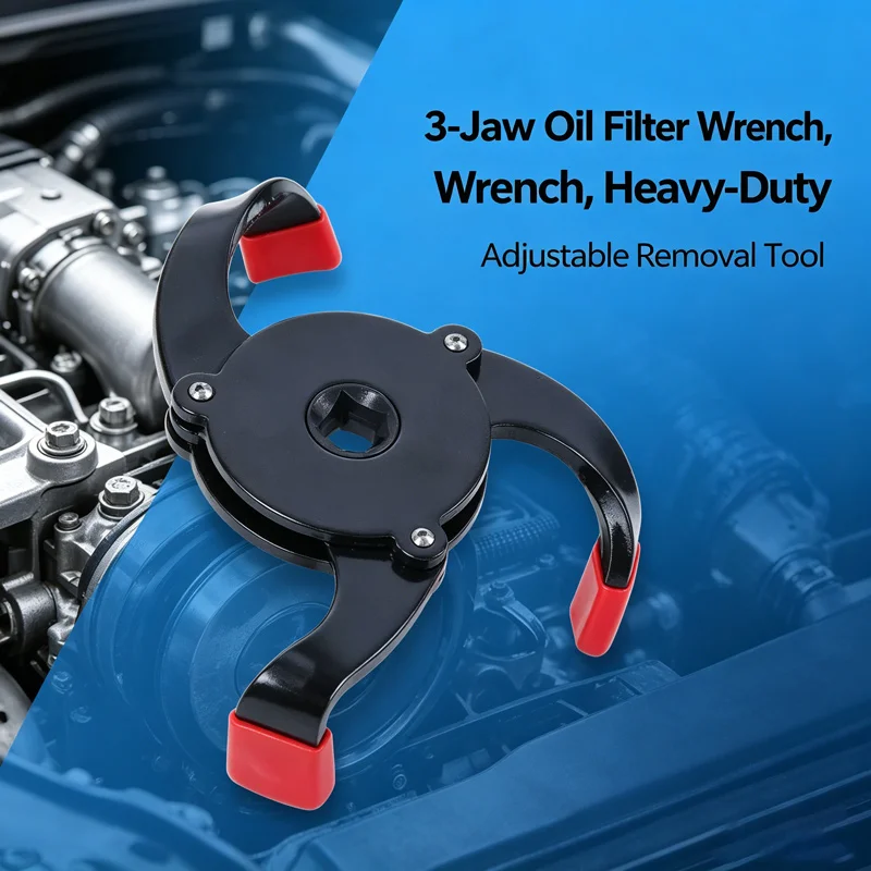 DIY Auto Repair Oil Filter Remover Three Leg Adjustable Wrench Anti-slip Tip Fit Different Diameter Oil Filters