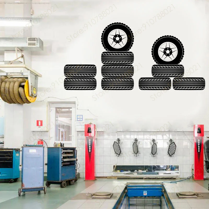 Wall Sticker Art Garage Decoration Decals Tyres Service Auto Shop Tire Recycling Removable Murals Wallpaper Modern Decor S574