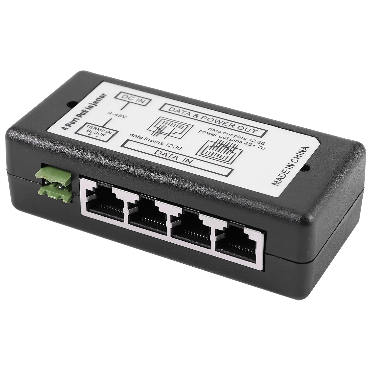 Inyector Poe de 4 puertos, adaptador de corriente, fuente de alimentación Ethernet, Pin 4,5(+)/7,8(-), Dc12V-Dc48V de entrada para cámara Ip