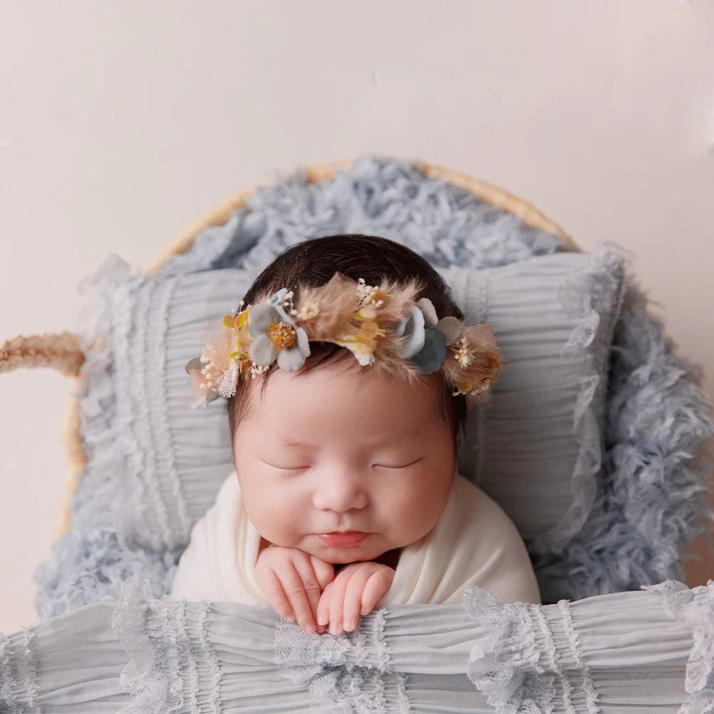 Props for Baby Photography Lace Hat+Pillow Headdress Headflower Mesh Blanket Artificial Flower Decorate Accessories Photo Props