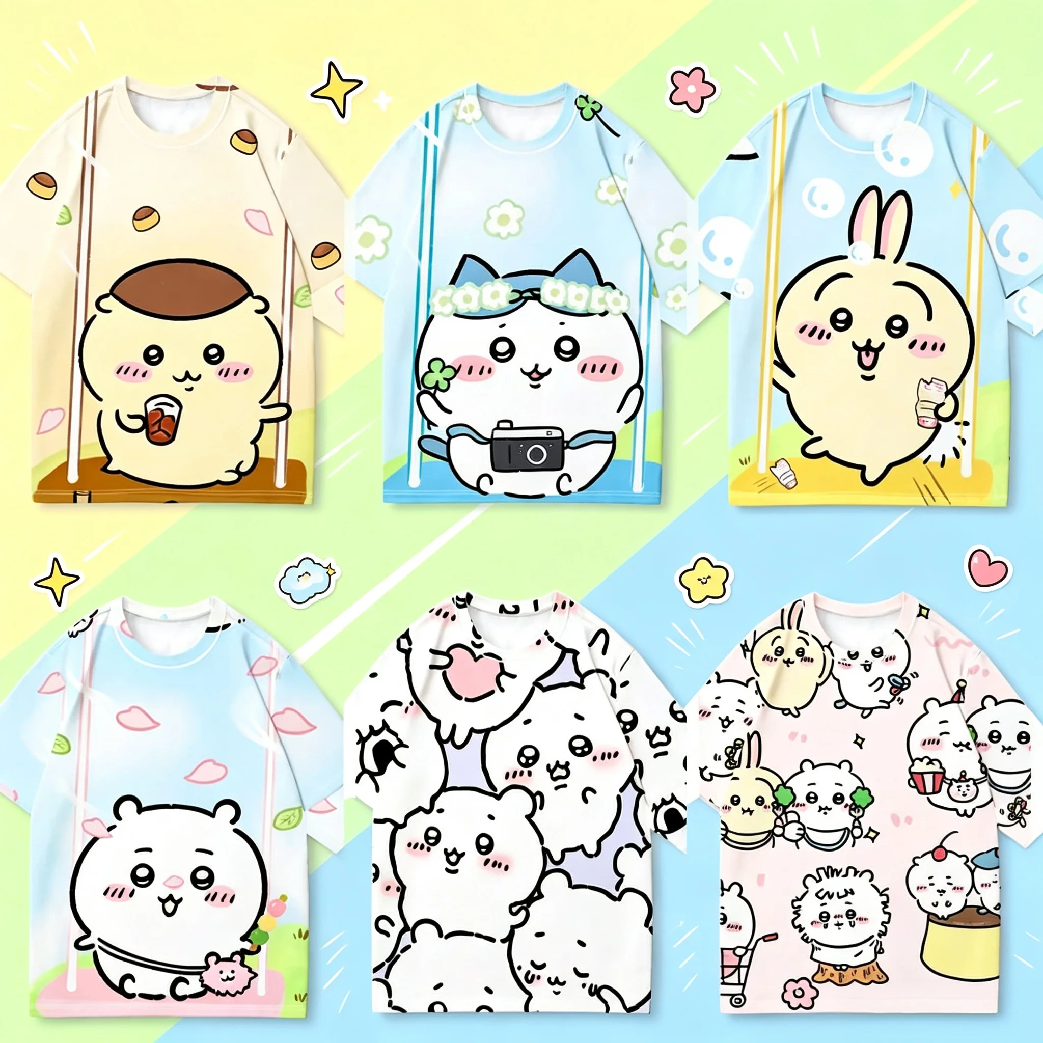 Chiikawa Is All Here! Adult Children's Parent-Child Couple Soft Cute Cartoon 3D Print Sports Leisure Loose Short Sleeves