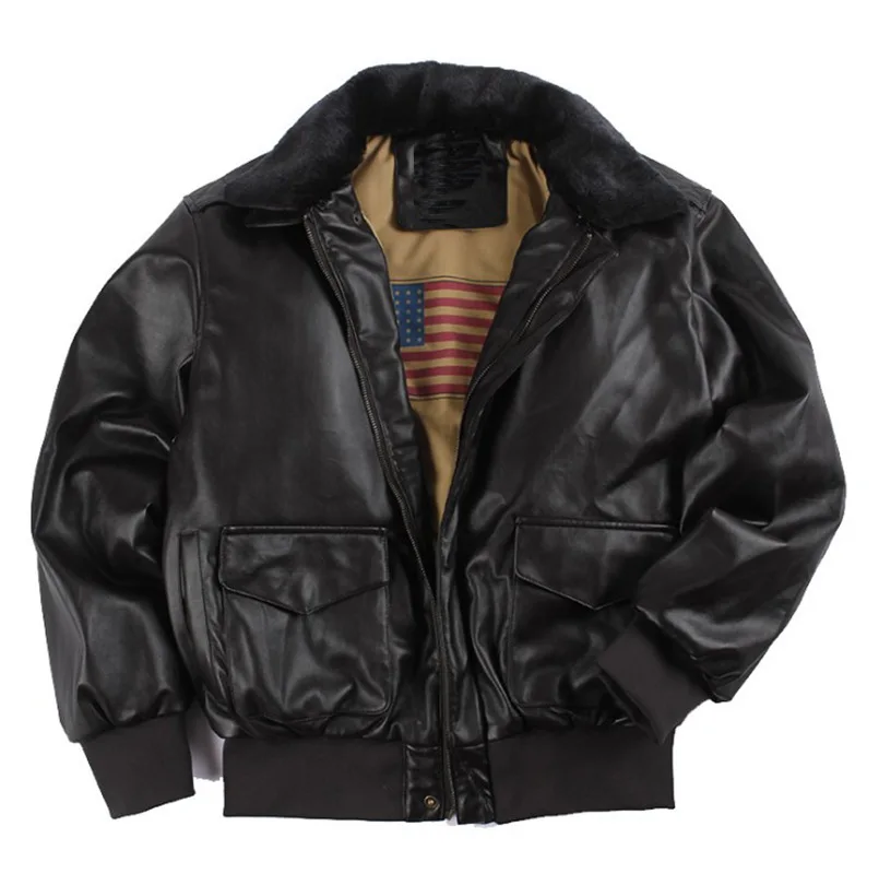 Retro oversized US Air Force leather jacket male female pilot couple leather Coat Male motorcycle Lapel Solid Windproof Outwear