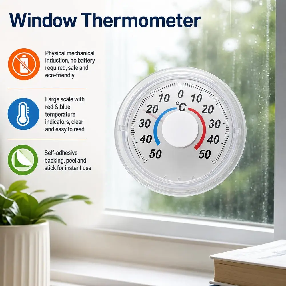 Circular Plastic Door And Window Thermometer Outdoor Window Wall Mount -50C To 50C Temperature Gauge Gift For Home Office Use