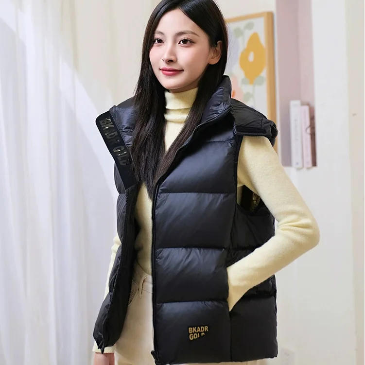 المرأة السوداء أوزة أسفل سترة قصيرة جاكيت بلا إكمام شتاء دافئ منتفخ صدرية الشتاء الاباحل النسائية Mentau فام VT-351