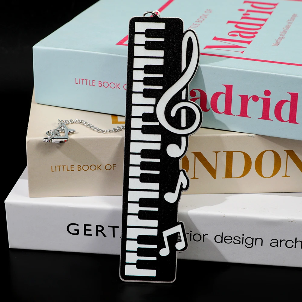 Marcador de Páginas de Metal con Forma de Piano de Acero Inoxidable, Creativo Marcador de Notas Musicales con Cadena, Regalos Exquisitos para Amantes de los Libros y Profesores