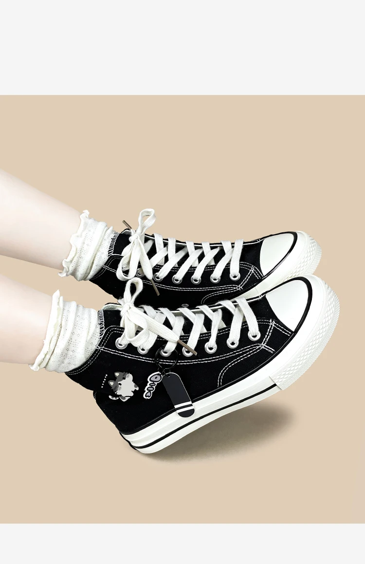 Amy und Michael Kawaii Anime Mädchen Studenten Alltagsschuhe Damen High-Top Canvas-Schuhe Schwarze Schnürschuhe Flache Freizeitsneaker – Detail 7