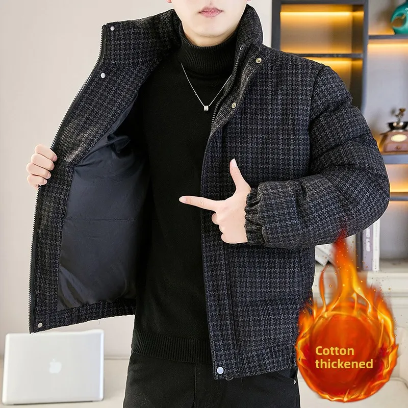 

Men's Thiened Cotton Jaet Winter Stand Collar Warm Casual Outerwear Sli Top High Sensation Polyester Fiber Long Sve