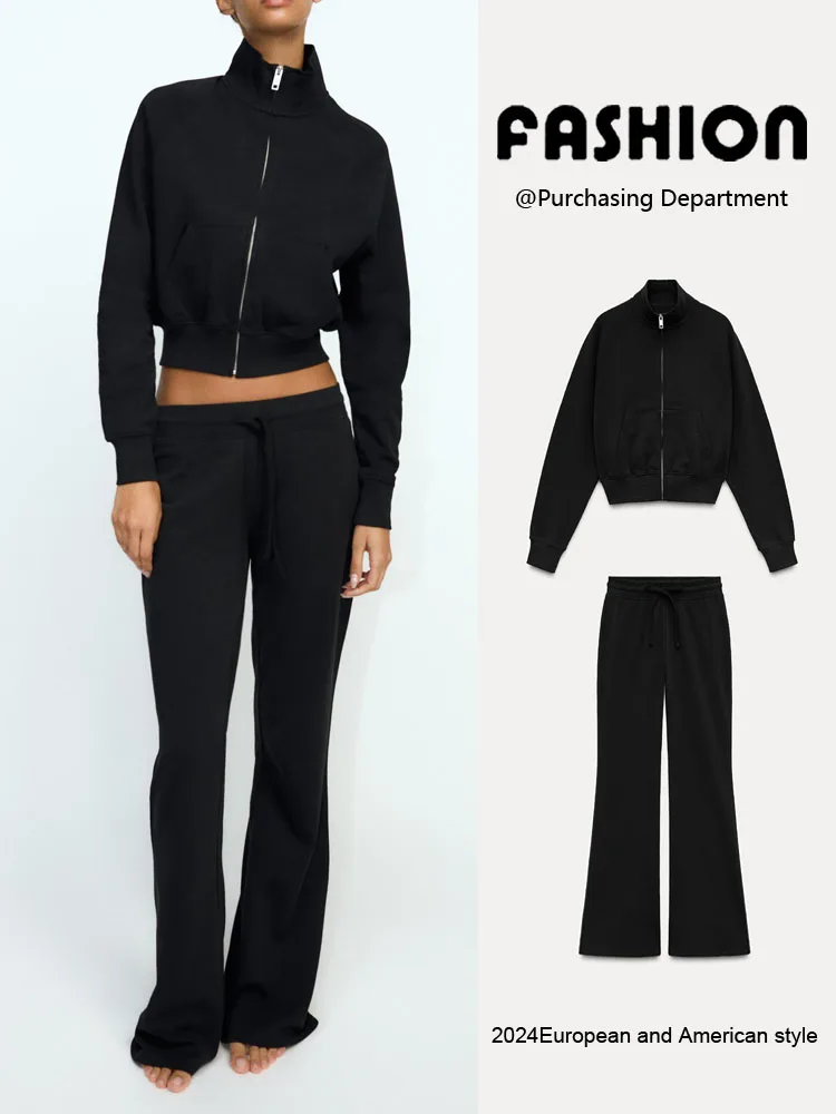 

Весна 2025: Новинка! Женский модный спортивный костюм с худи на молнии, расклешенными брюками из вельбоа, длинными рукавами и воротником-стойкой. Универсальный комплект.
