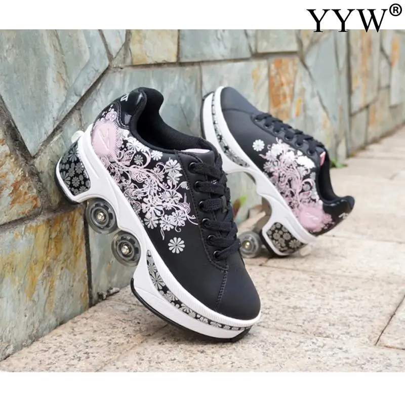 Lässige Turnschuhe Walk Rollschuhe Deform Runaway Allradschuhe für Erwachsene Männer Frauen Unisex Kind Deform Wheel Parkour Schuhe