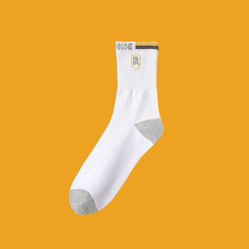 Chaussettes de sport mi-tube décontractées en coton pour hommes, chaussettes de course, document solide, automne, hiver, 5/10, 2024 paires