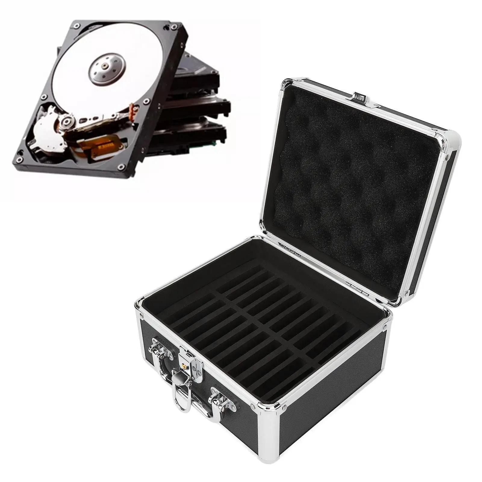 2.5 HDD Storage Box 20 Bays with Secure Lock & Handle - Durable Hard Drive Case for ntp