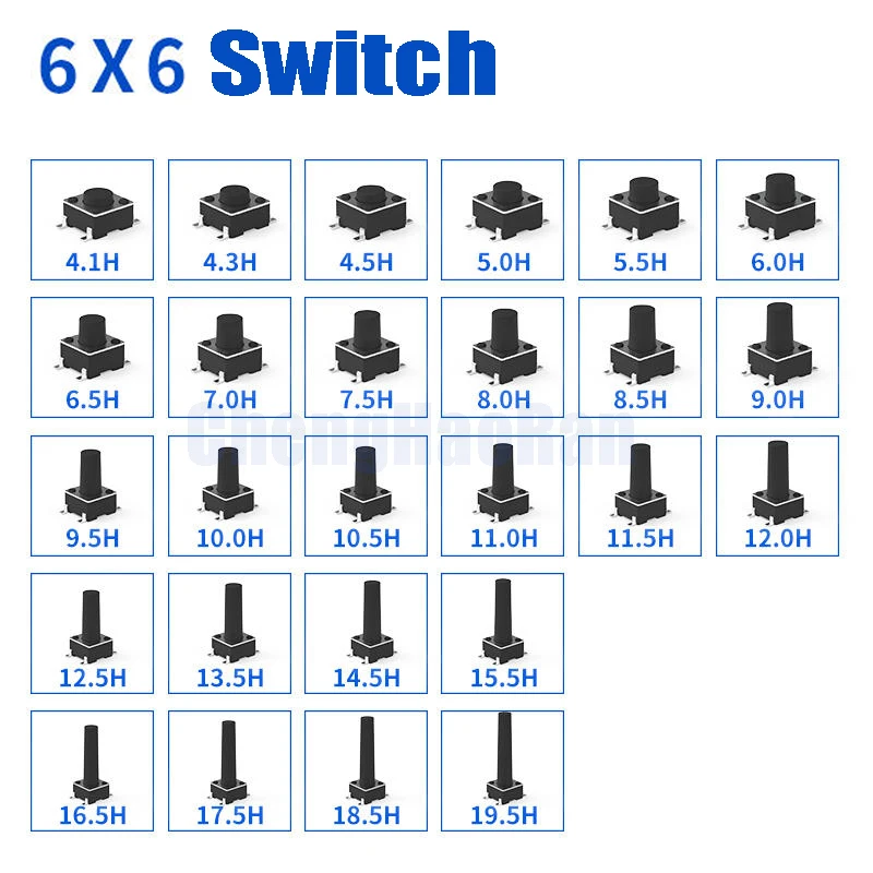 ChengHaoRan 10pcs 6X6X4.3/5/6/7/8/9/10/11/12/13MM Tact Switch Push Micro Button Switch 4PIN DIP For TV/Toys/home use Button 6*6