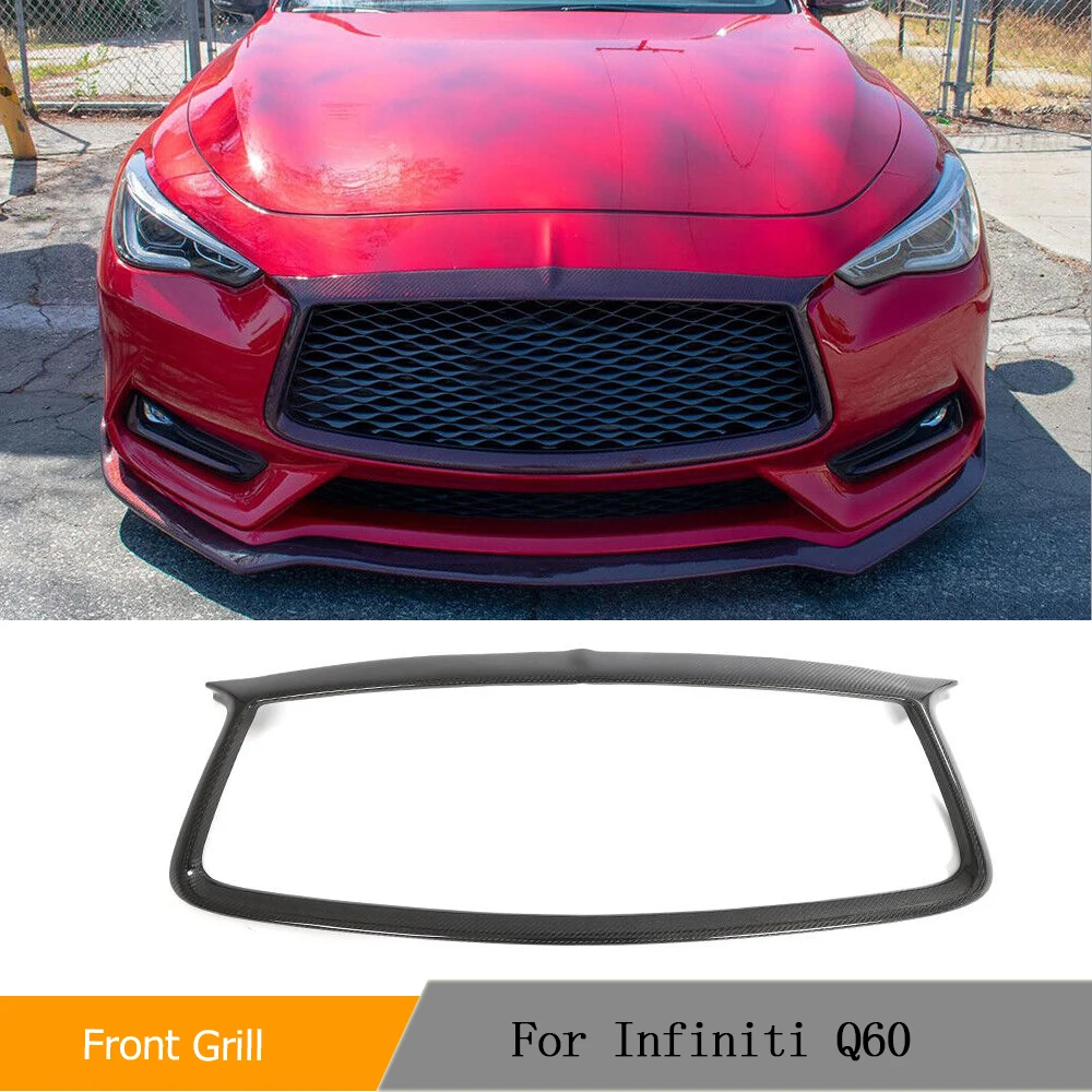 

Настоящий передний бампер автомобиля из углеродного волокна, решетка, накладка для Infiniti Q60 2016-2022, передняя гоночная решетка автомобиля, сетчатая крышка