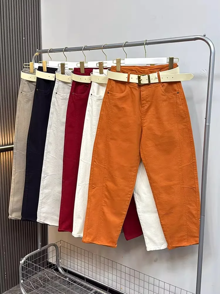 Multi Colored Jeans 2026 New Spring Water Washed Cotton Loose Women's Casual Pants Street High Waist Nine Point Harem Trousers