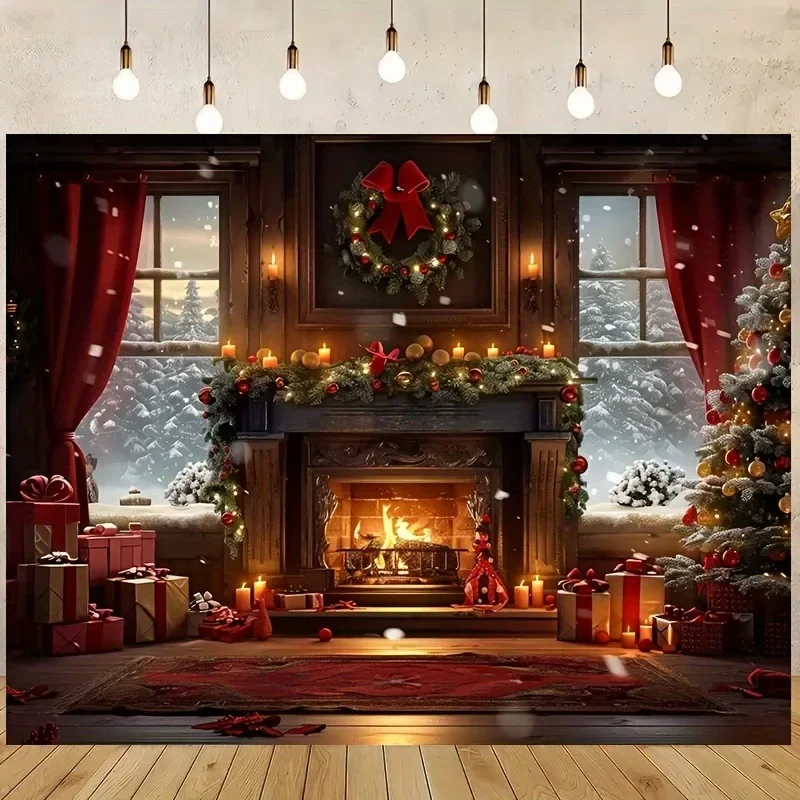 Christmas Day party decoration background cloth stove garland Christmas tree tapestry suitable for home outdoor decoration