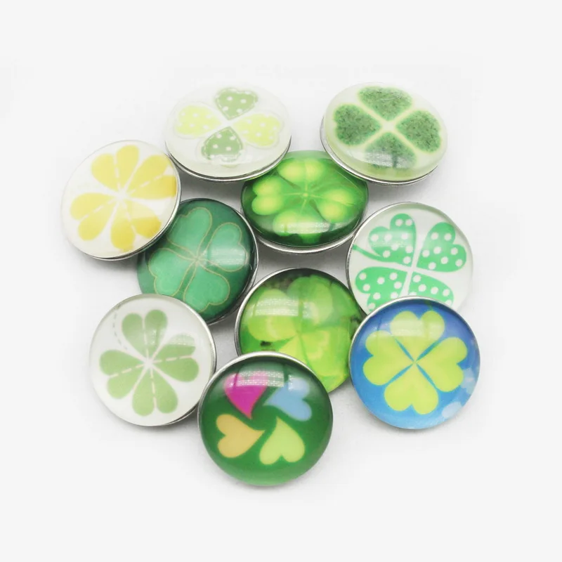 10pcs/lot Mix Four Leaf Clover Snap Buttons 18mm Glass snap buttons Ginger Snap Bracelet&Bangles DIY Snap Jewelry Charms