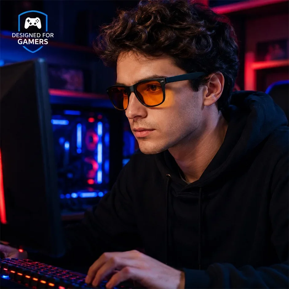 Gaming-Brille mit Blaulichtfilter, HD-Klarglas, Blendschutz, Computerbrille zur Linderung von Augenbelastung für Büro, Laptop und Gaming – Detail 5