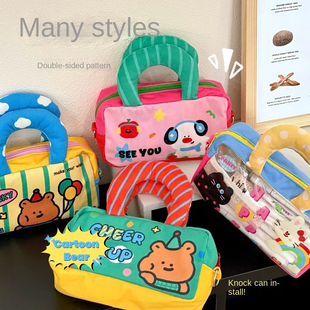 

Colorful Pen Bag Y2K Cartoon Animal Bear Bunny Stationery Bag Large Capacity Aesthetic Cosmetics Card Pen Student School Office