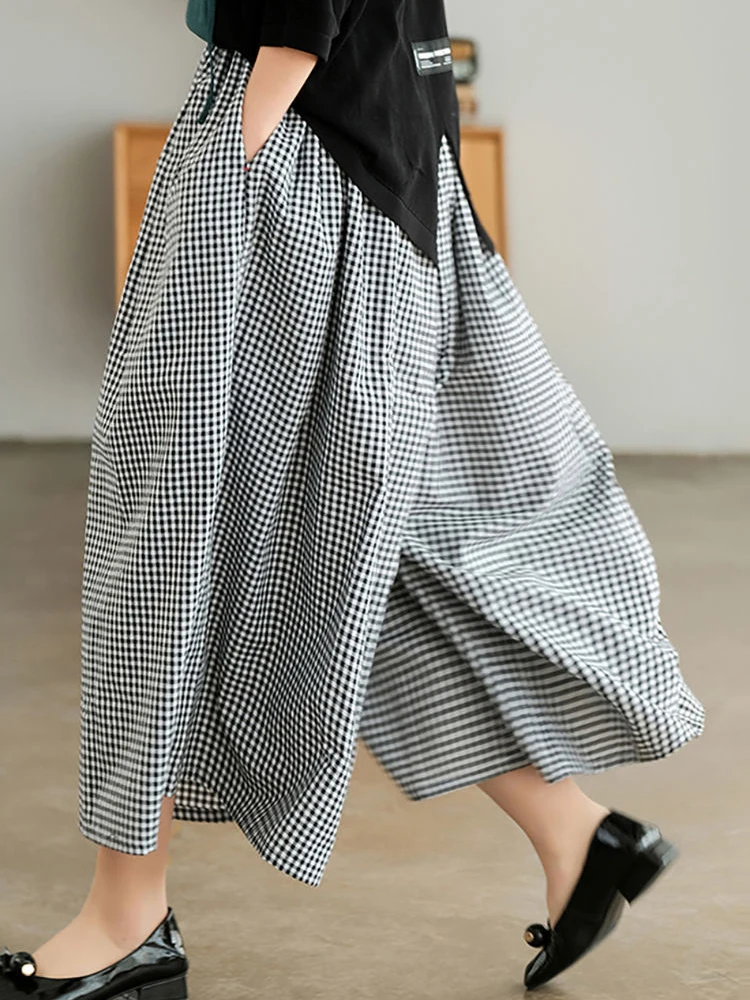 Elegant Woman Dress Plaid Pants Thin Cotton Linen Wide Leg Trousers Women 2023 Summer High Waist Baggy Jogger Pants Sweatpants