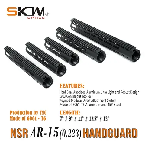SKWOPTICS  M-LOK K-MOD, NSR AR15 Handguard 7" 9" 10" 12" 13.5" 15" Picatinny 21mm Rail Free Float 6061-T6 Aluminum