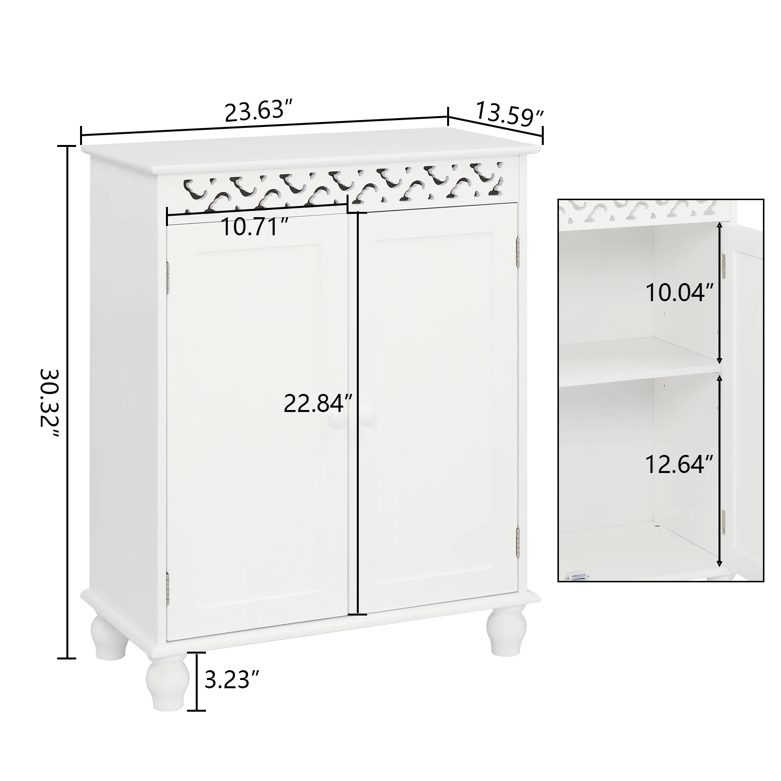 [Flash Sale]Bathroom Floor Storage Cabinet with 2 Door&Shelf 60x34.5x77CM Carved Cabinet White[US-Stock]