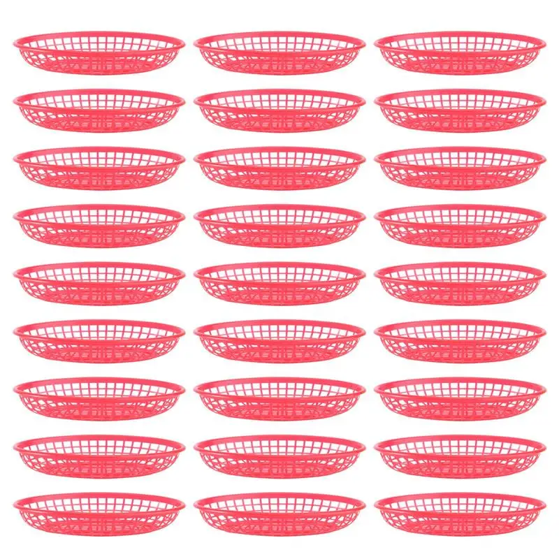 32pcs Reusable Plastic Oval Basket for Food Serving Washing Fruits Vegetables Bread Snacks Candy as Household Strainer Trays