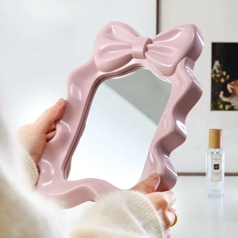 Bowknot Dual Use Vanity Mirror, Cute High Definition Single Side Wall Mounted Tabletop Makeup Mirror for Dorm Desk Home Decor